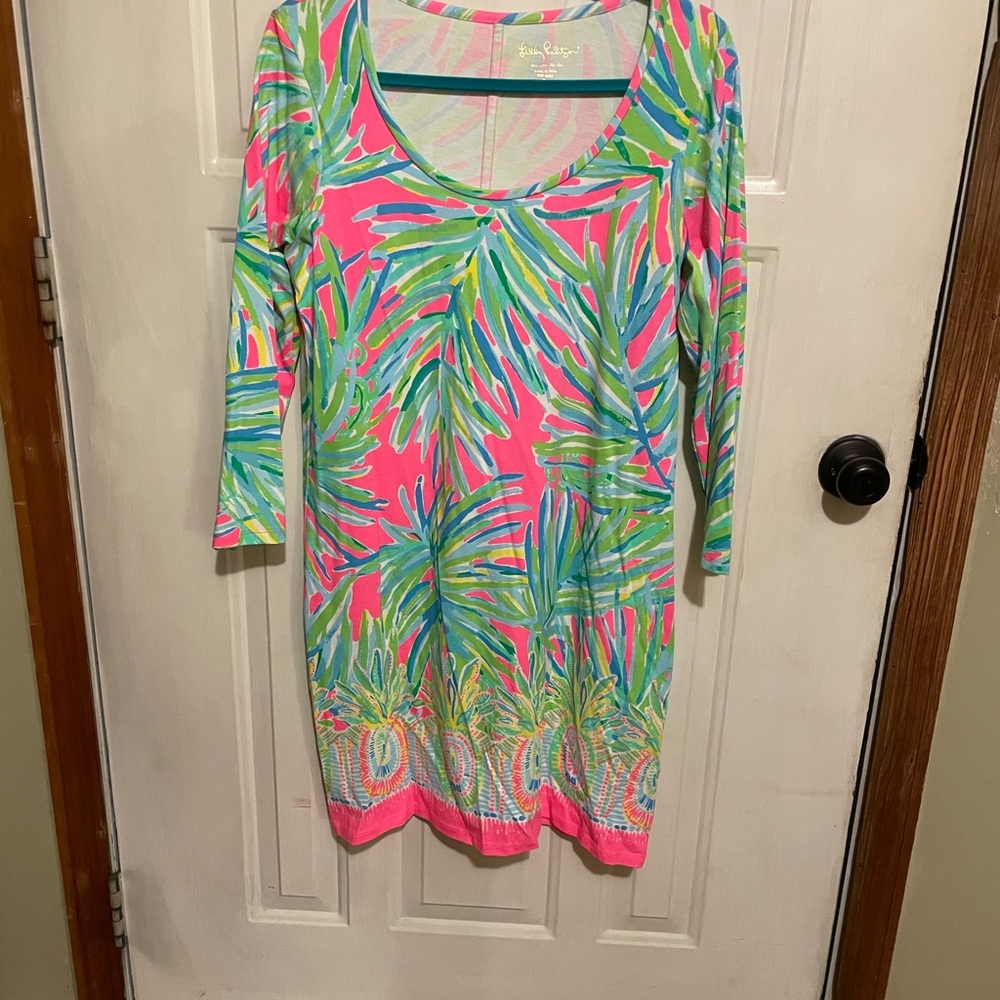 Lilly Pulitzer beacon dress Tiki pink royal lime engineered knit